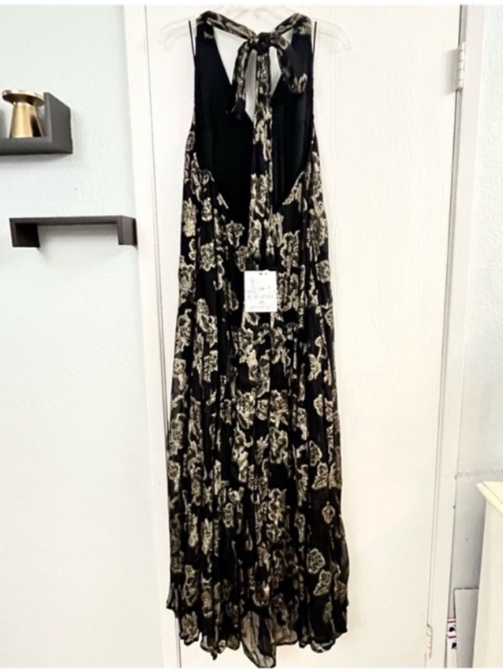 FREE PEOPLE Metallic Holding On Convertible Black Gold Floral Backless Dress M - Picture 5 of 14
